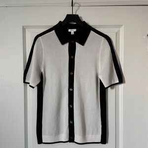 REISS Misto Cotton Blend Textured Color Blocked Regular Fit Button Down Shirt